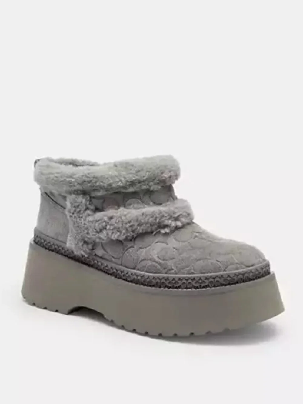 Coach Christina Signature Shearling Platform Boot Charcoal Gray Women 11